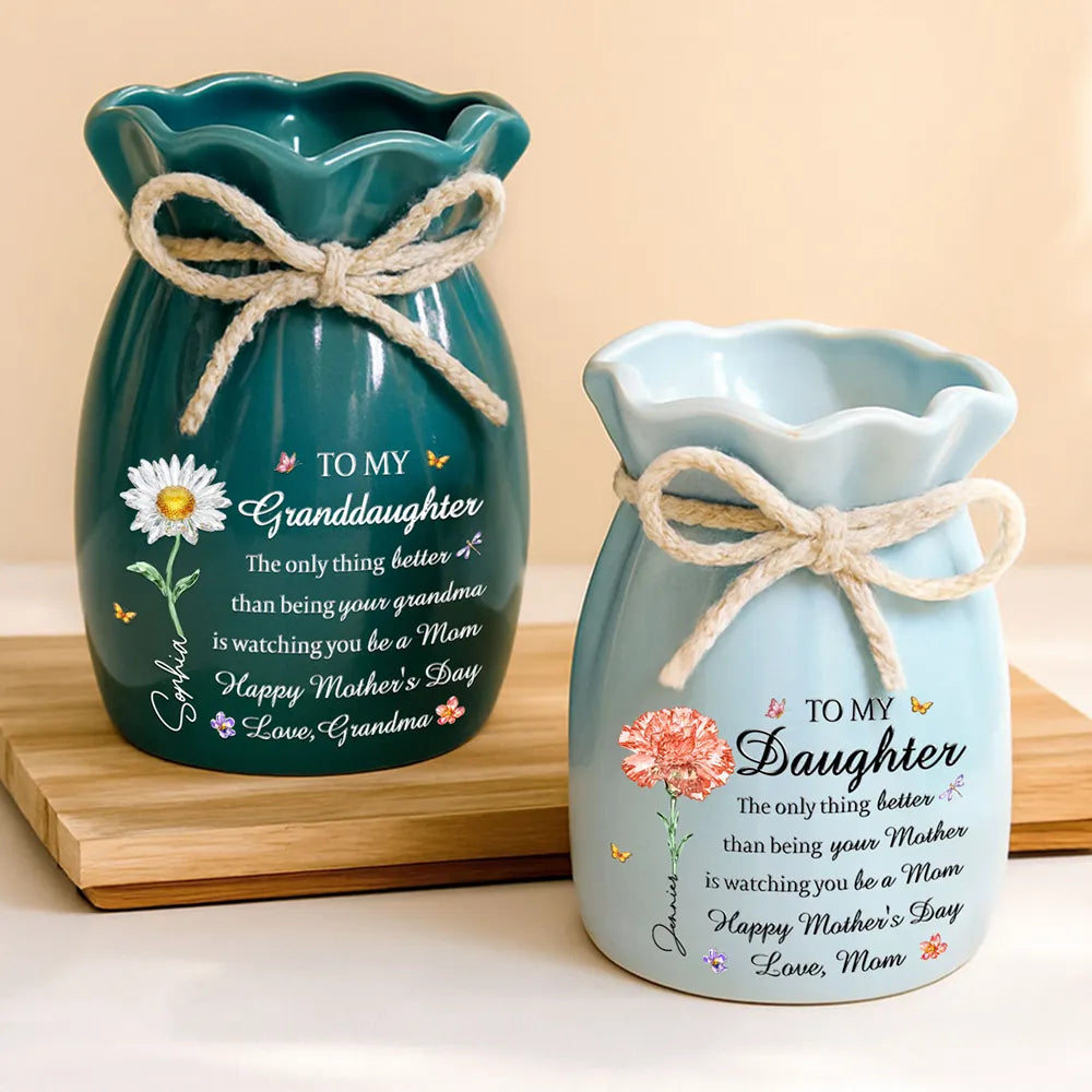 Gift For Daughter,Mom - Daughters (Adult),Grandma - Grandkids,Love,Icon - Flower Crystal Effect Watching You Be A Mom - Personalized Ribbon Tie Flower Vase