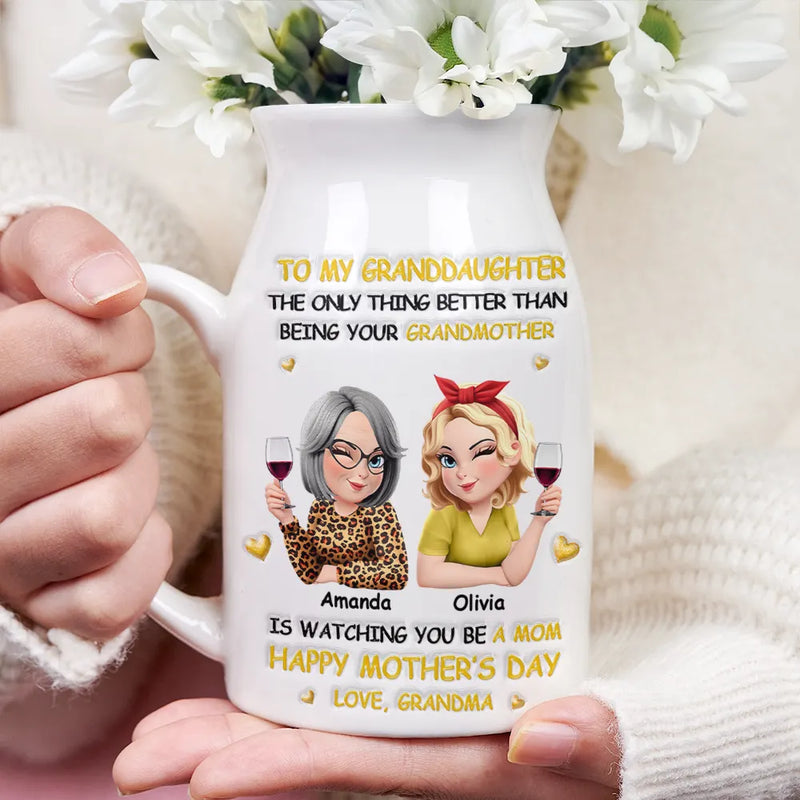 Mom - Daughters (Adult),Gift For Daughter,Love,Vector - 3D Effect The Only Thing Better Than Being Your Mother Grandma - Personalized Ceramic Flower Vase
