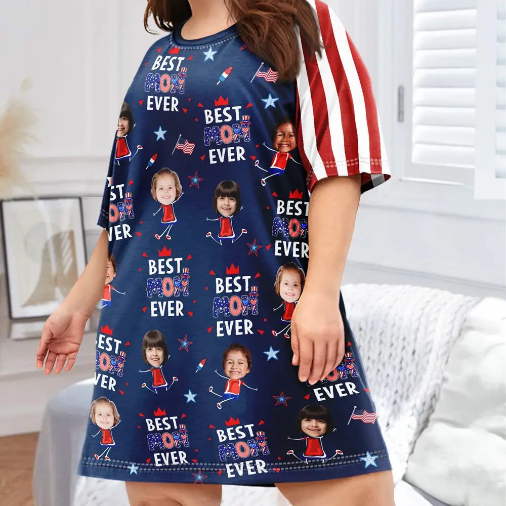 Gift For Mother,Gift For Grandma,Happy,Independence Day,Photo,Icon - Custom Photo Stars & Stripes Best Mom Grandma Ever - Personalized Women's Sleep Tee