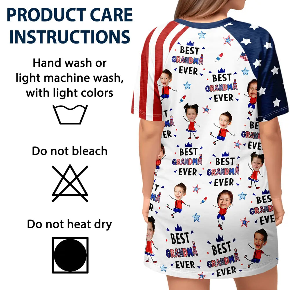Gift For Mother,Gift For Grandma,Happy,Independence Day,Photo,Icon - Custom Photo Stars & Stripes Best Mom Grandma Ever - Personalized Women's Sleep Tee