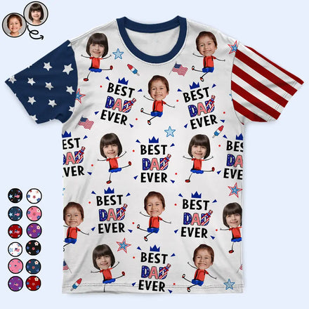 Custom Photo Stars & Stripes Best Dad Mom Grandpa Grandma Ever - Personalized Full Print T Shirt