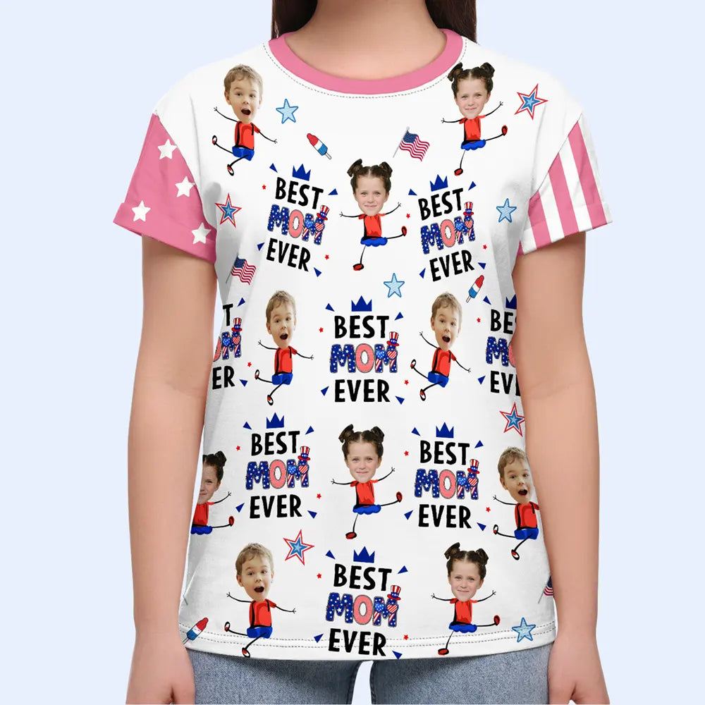 Custom Photo Stars & Stripes Best Dad Mom Grandpa Grandma Ever - Personalized Full Print T Shirt
