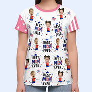 Custom Photo Stars & Stripes Best Dad Mom Grandpa Grandma Ever - Personalized Full Print T Shirt