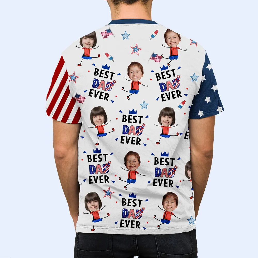Custom Photo Stars & Stripes Best Dad Mom Grandpa Grandma Ever - Personalized Full Print T Shirt
