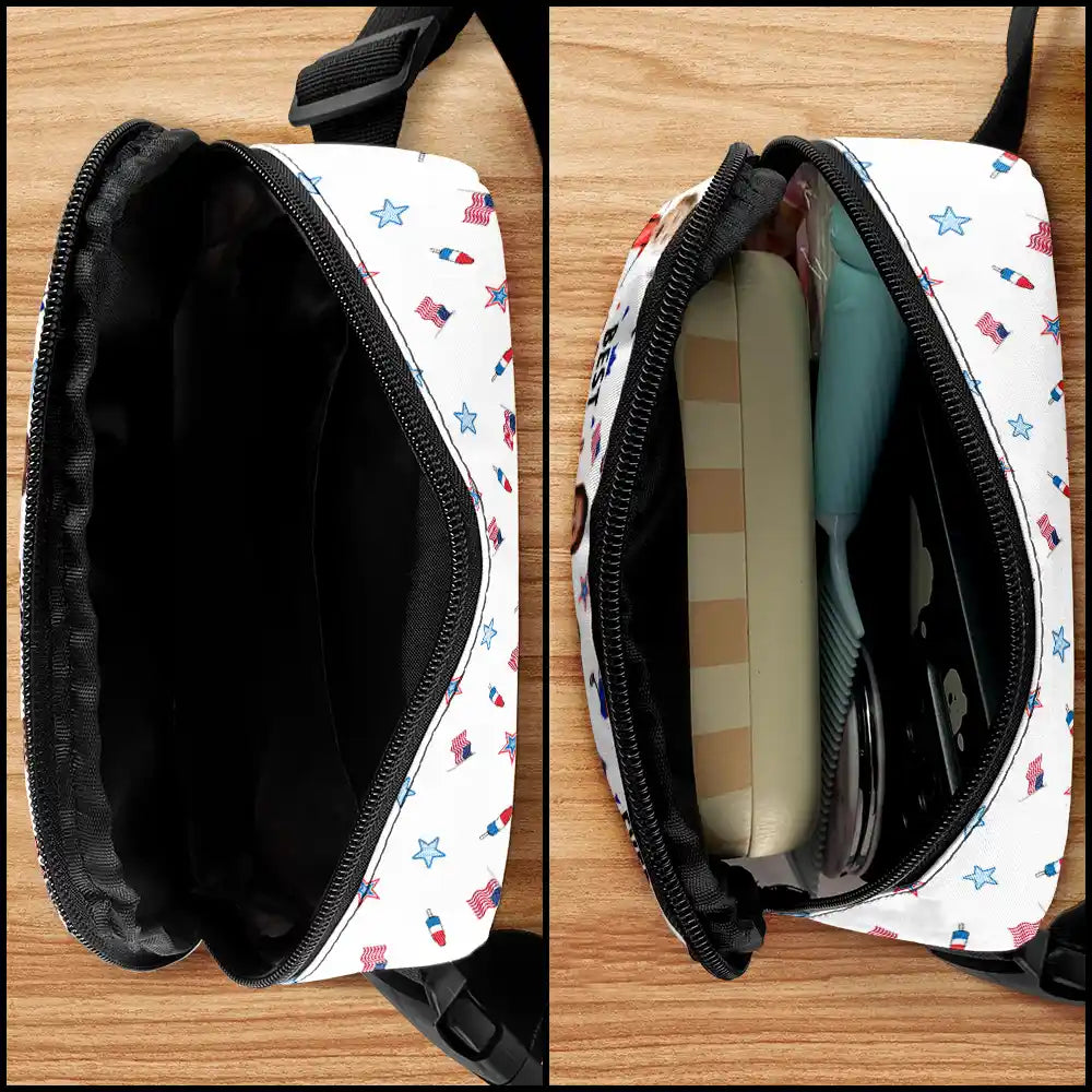 Gift For Mother,Gift For Grandma,Happy,Gift For Father,Gift For Grandpa,Summer,Independence Day,Photo,Icon,Humorous - Custom Photo Stars & Stripes Best Dad Mom Grandpa Grandma Ever - Personalized Crossbody Belt Bag
