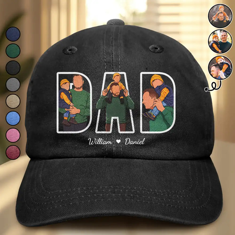 Custom Photo Faceless Portrait Dad Papa Portrait - Personalized Vintage Washed Denim Cap