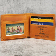 Gift For Father,Custom Photo,Art Design,Grateful,Photo - Pencil Sketch - Bold - Custom Photo Bold Sketch A Son Daughter's First Hero - Personalized Engraved Leather Wallet