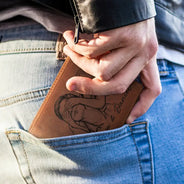 Gift For Father,Custom Photo,Art Design,Grateful,Photo - Pencil Sketch - Bold - Custom Photo Bold Sketch A Son Daughter's First Hero - Personalized Engraved Leather Wallet