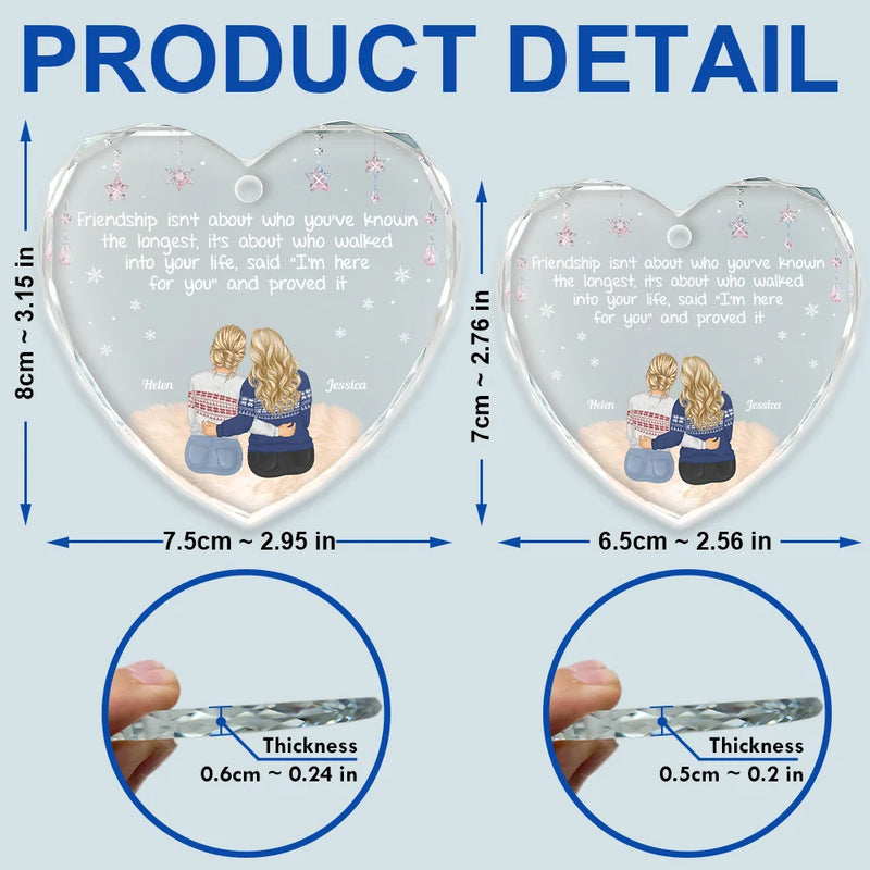 Gift For Bestie,Gift For Sisters,Gift For Women,Gifts For Colleagues,Happy,Christmas - Friendship Isn't About Who You've Known The Longest - Personalized Heart Shaped Glass Ornament