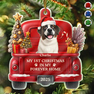Christmas,Pet Lovers,Pet Mom,Pet Dad,Dog Lovers,Dog Mom,Dog Dad,Happy - My 1st Christmas In My Forever Home 3D Effect Dog - Personalized Custom Shaped Acrylic Ornament