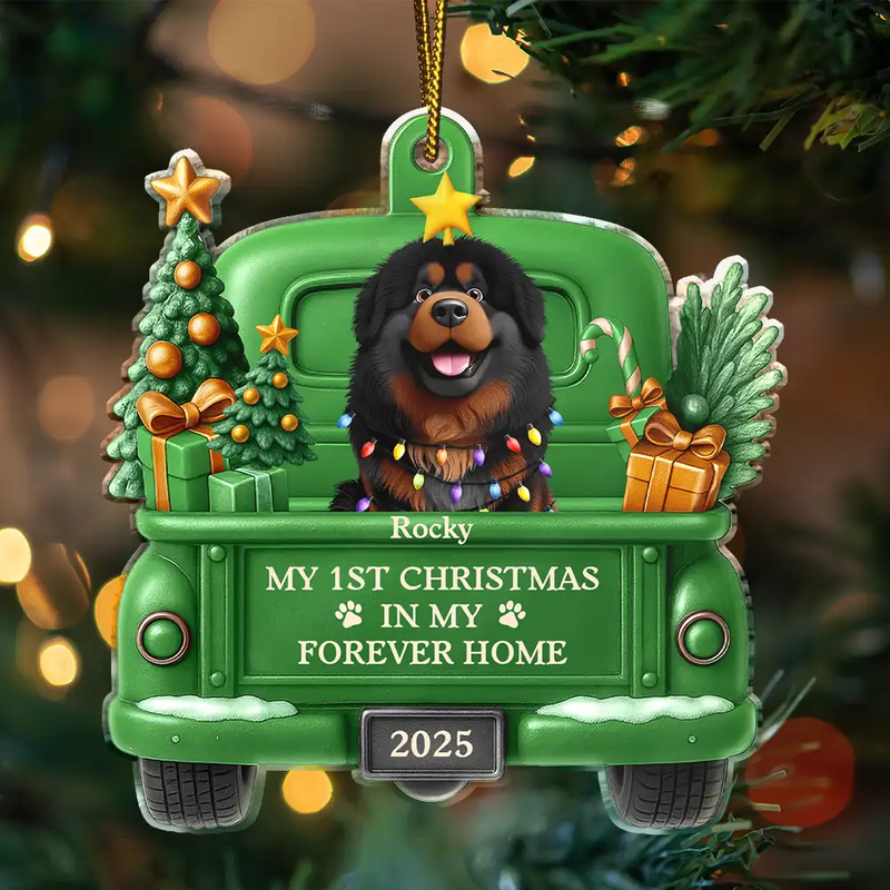 Christmas,Pet Lovers,Pet Mom,Pet Dad,Dog Lovers,Dog Mom,Dog Dad,Happy - My 1st Christmas In My Forever Home 3D Effect Dog - Personalized Custom Shaped Acrylic Ornament