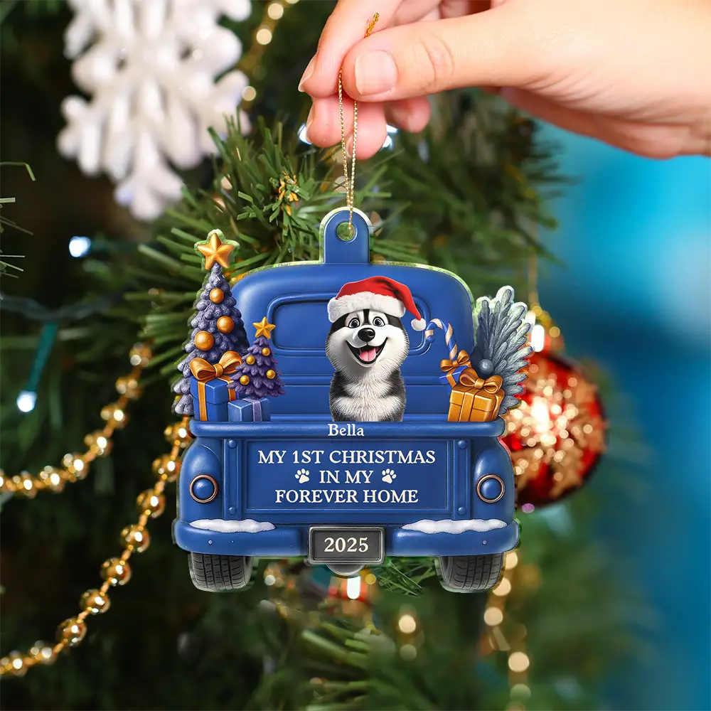 Christmas,Pet Lovers,Pet Mom,Pet Dad,Dog Lovers,Dog Mom,Dog Dad,Happy - My 1st Christmas In My Forever Home 3D Effect Dog - Personalized Custom Shaped Acrylic Ornament