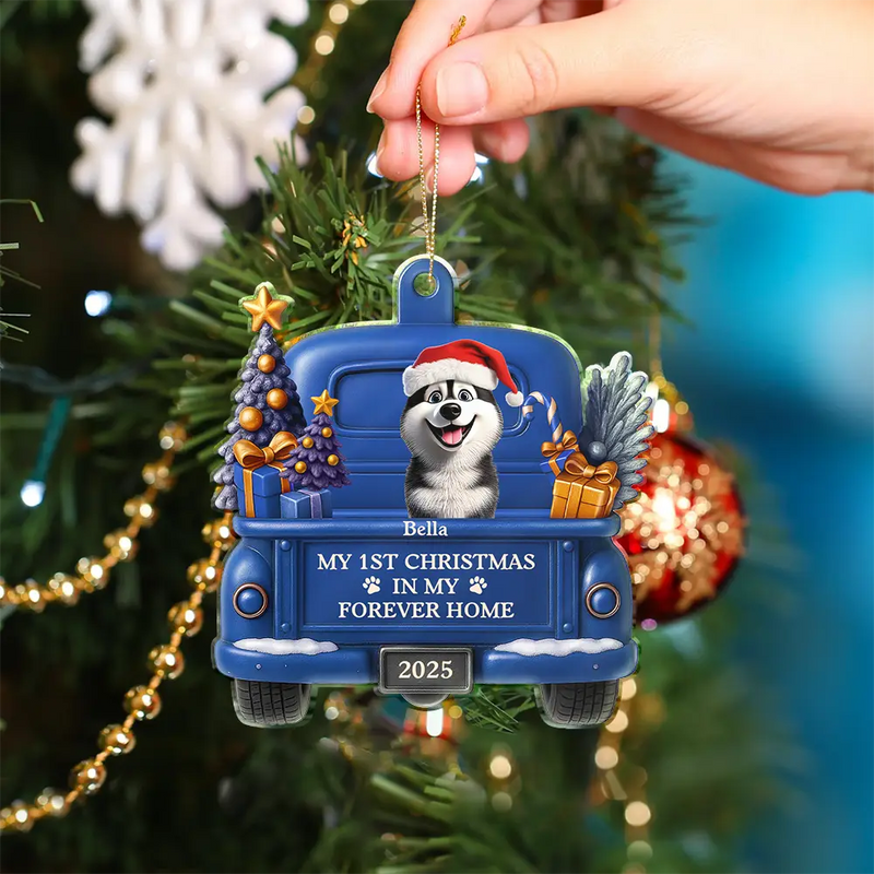 Christmas,Pet Lovers,Pet Mom,Pet Dad,Dog Lovers,Dog Mom,Dog Dad,Happy - My 1st Christmas In My Forever Home 3D Effect Dog - Personalized Custom Shaped Acrylic Ornament
