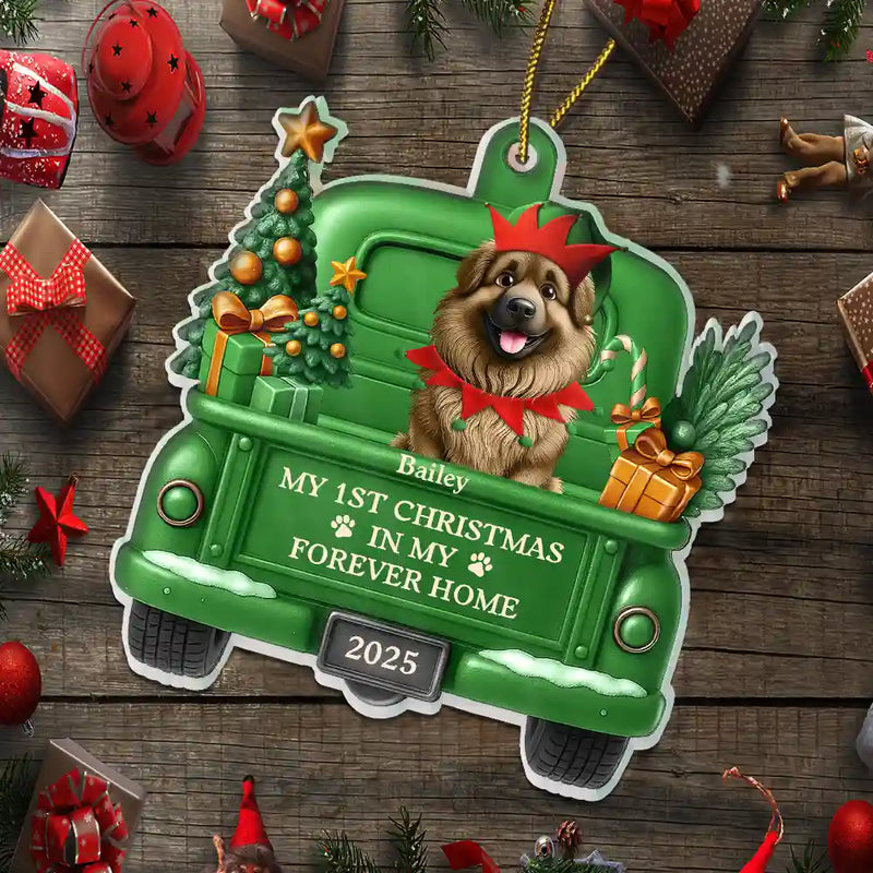 Christmas,Pet Lovers,Pet Mom,Pet Dad,Dog Lovers,Dog Mom,Dog Dad,Happy - My 1st Christmas In My Forever Home 3D Effect Dog - Personalized Custom Shaped Acrylic Ornament