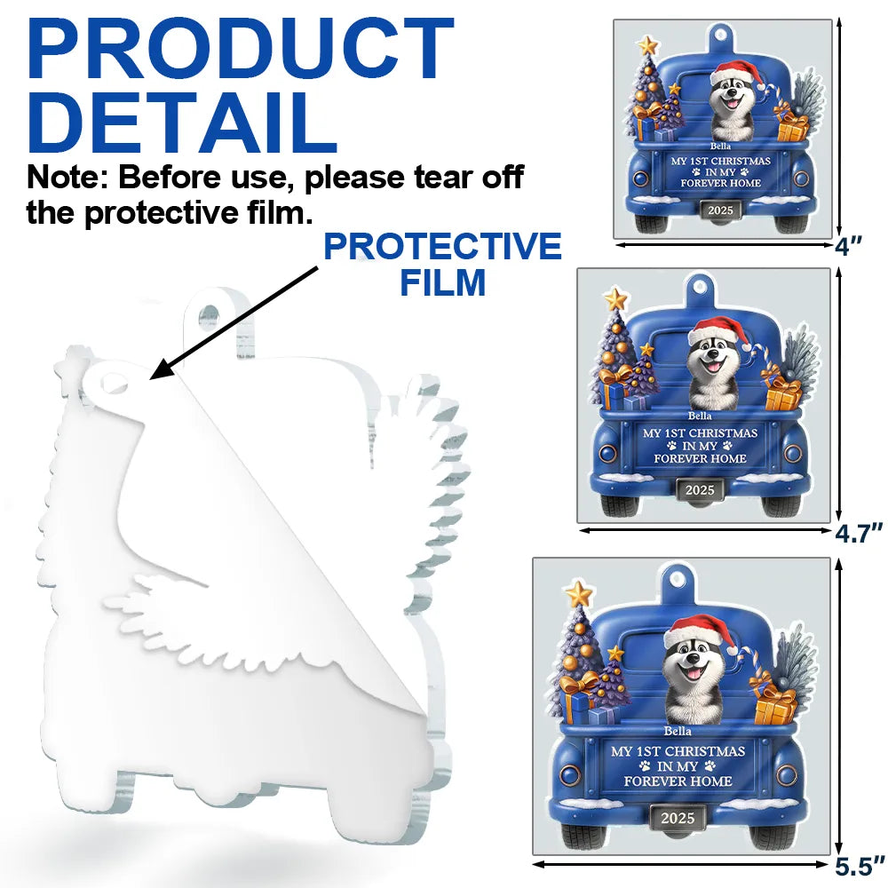Christmas,Pet Lovers,Pet Mom,Pet Dad,Dog Lovers,Dog Mom,Dog Dad,Happy - My 1st Christmas In My Forever Home 3D Effect Dog - Personalized Custom Shaped Acrylic Ornament