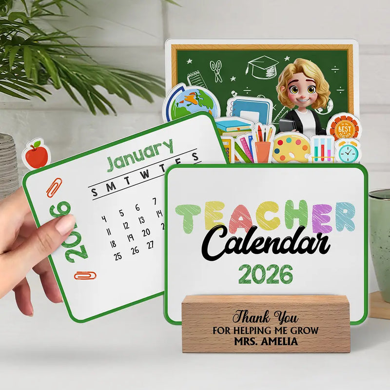 Teacher,Christmas,Happy - Never Forget The Difference That You Make - Personalized Calendar With Wooden Stand
