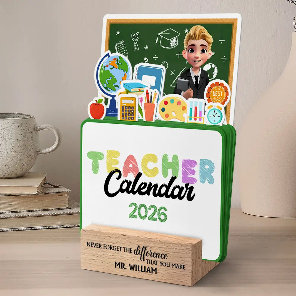 Teacher,Christmas,Happy - Never Forget The Difference That You Make - Personalized Calendar With Wooden Stand