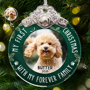 Pet Lovers,Custom Photo,Christmas,Happy - Custom Photo First Christmas Pet Lovers - Personalized Glass Ornament With Silver Cap