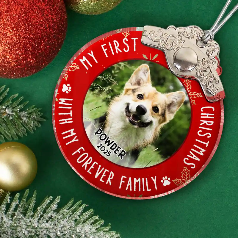 Pet Lovers,Custom Photo,Christmas,Happy - Custom Photo First Christmas Pet Lovers - Personalized Glass Ornament With Silver Cap