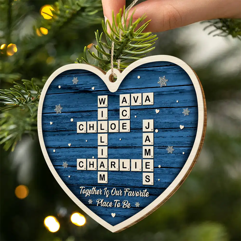 Family,Christmas,Love - Crossword All Hearts Come Home For Christmas - Personalized Custom Shaped Wooden Ornament