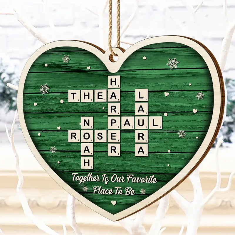 Family,Christmas,Love - Crossword All Hearts Come Home For Christmas - Personalized Custom Shaped Wooden Ornament