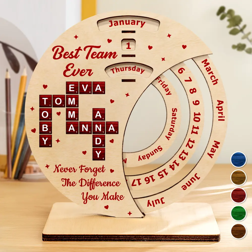 Crossword Best Team Ever Never Forget - Personalized Spinning Perpetual Desk Calendar