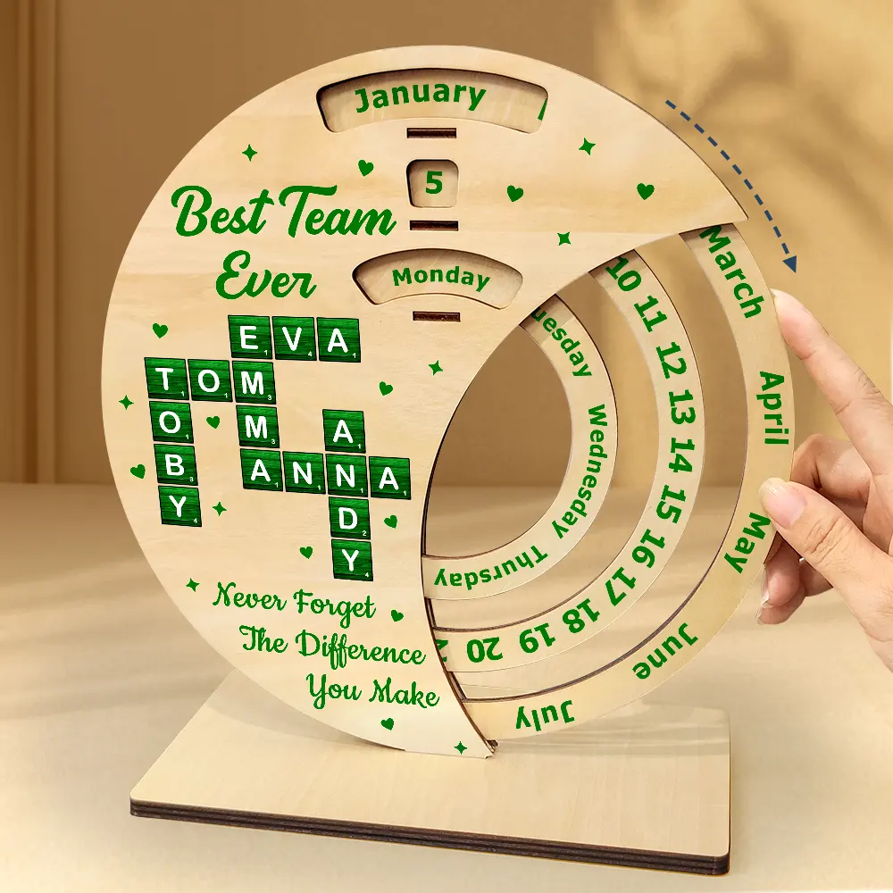 Gifts For Colleagues - Crossword Best Team Ever Never Forget - Personalized Spinning Perpetual Desk Calendar