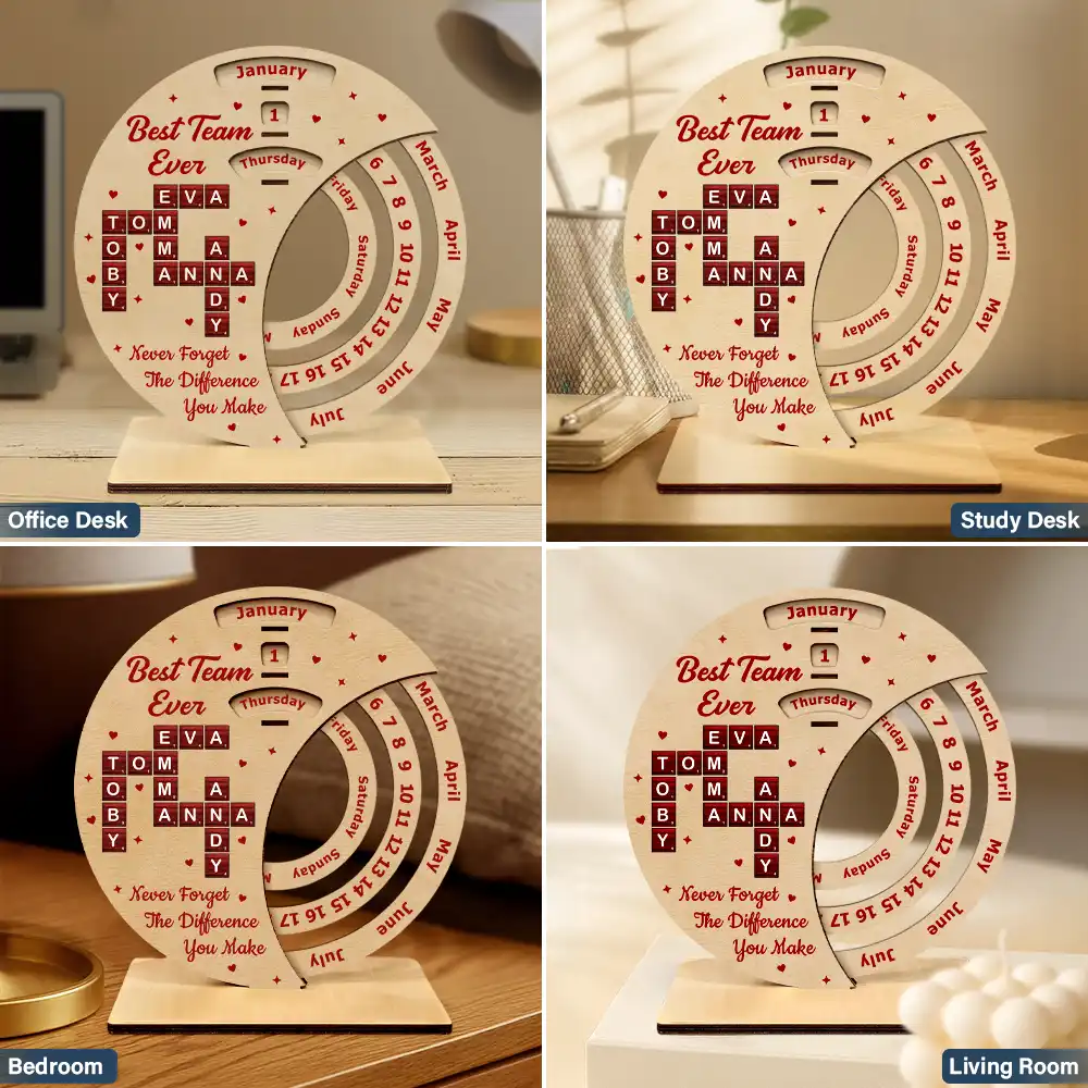 Gifts For Colleagues - Crossword Best Team Ever Never Forget - Personalized Spinning Perpetual Desk Calendar