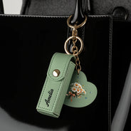 Gift For Women,Gift For Wife,Gift For Girlfriend,Love - Birth Month Flower Bouquet With Name - Personalized Leather Lipstick Case Keychain With Mirror