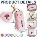 Gift For Women,Gift For Wife,Gift For Girlfriend,Love - Birth Month Flower Bouquet With Name - Personalized Leather Lipstick Case Keychain With Mirror