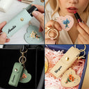 Gift For Women,Gift For Wife,Gift For Girlfriend,Love - Birth Month Flower Bouquet With Name - Personalized Leather Lipstick Case Keychain With Mirror