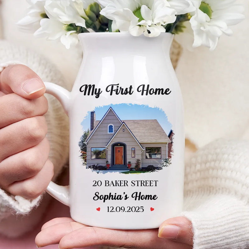 Gift For Couples,Family,Gift For Bestie - Custom Photo Our First Home Housewarming Gifts For Couple Family - Personalized Ceramic Flower Vase
