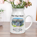 Gift For Couples,Family,Gift For Bestie - Custom Photo Our First Home Housewarming Gifts For Couple Family - Personalized Ceramic Flower Vase