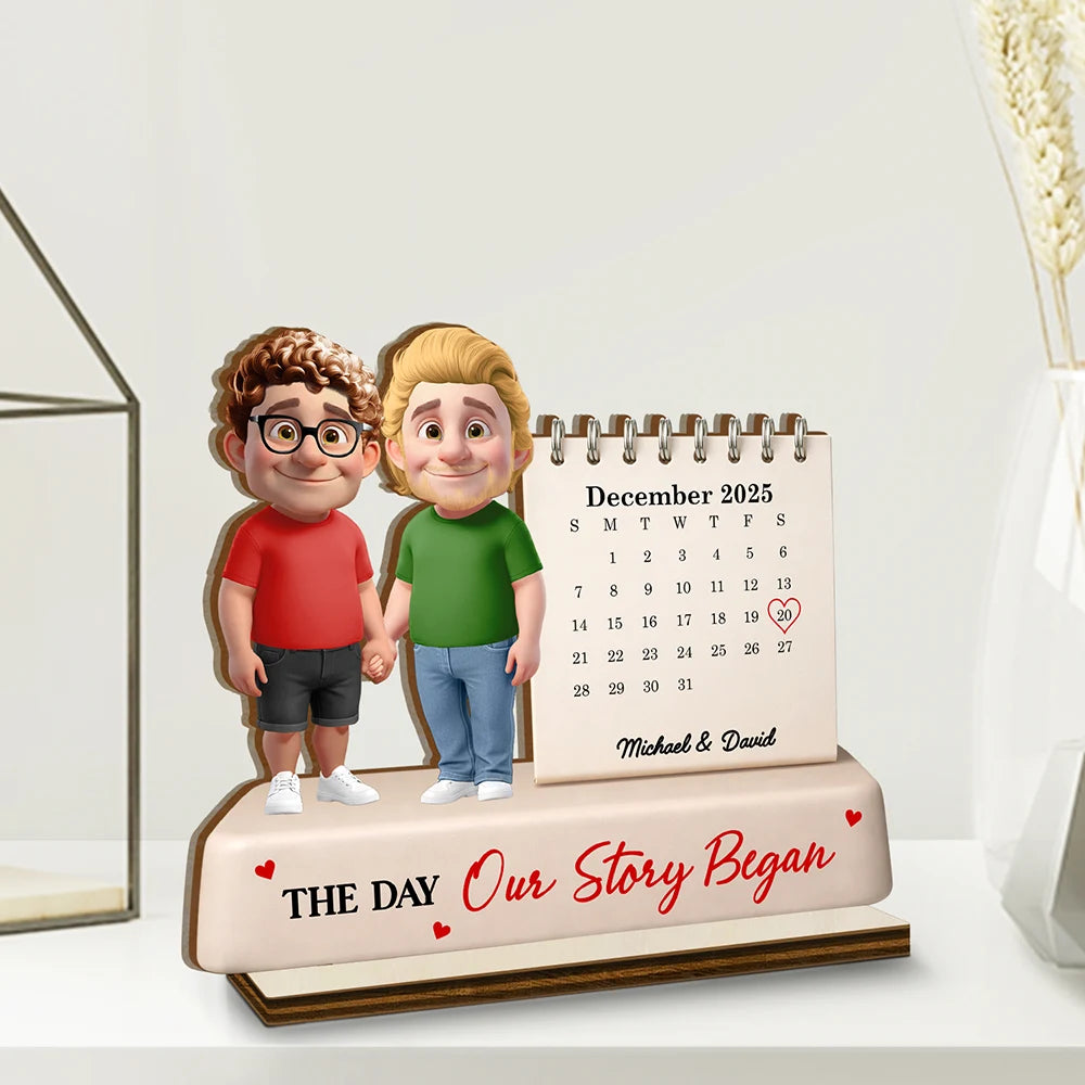 Gift For Couples,Gift For Husband,Gift For Wife,Gift For Boyfriend,Gift For Girlfriend,LGBT,Love - Calendar The Day Our Love Began - Personalized Custom Shaped 2-Layered Wooden Plaque
