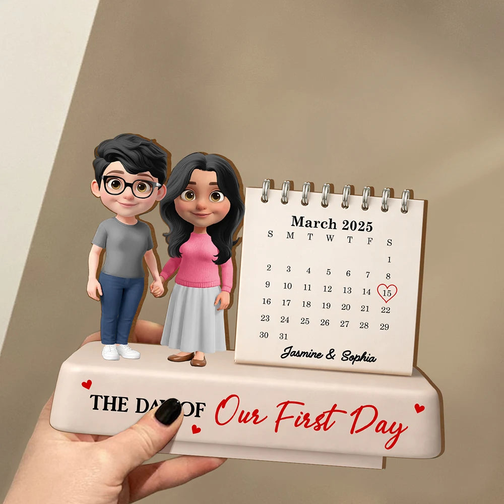 Gift For Couples,Gift For Husband,Gift For Wife,Gift For Boyfriend,Gift For Girlfriend,LGBT,Love - Calendar The Day Our Love Began - Personalized Custom Shaped 2-Layered Wooden Plaque