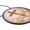 Christian,Gift For Yourself,Gift For Women,Gift For Wife,Gift For Girlfriend,Gift For Aunt,Gift For Mother,Gift For Daughter,Gift For Sisters,Gift For Bestie - Christian Cross And Wildflowers - Personalized Stained Glass Window Hanging Suncatcher