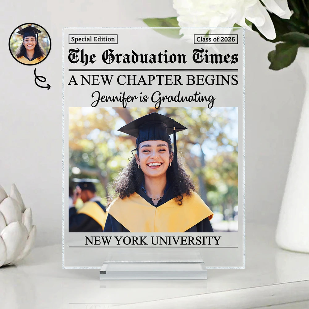 Graduation,Gift For Yourself,Gift For Women,Gift For Men - Custom Photo Graduation Newspapers - Personalized Vertical Rectangle Acrylic Plaque