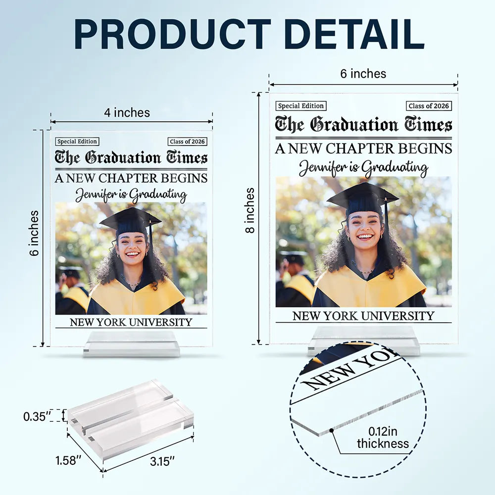 Graduation,Gift For Yourself,Gift For Women,Gift For Men - Custom Photo Graduation Newspapers - Personalized Vertical Rectangle Acrylic Plaque