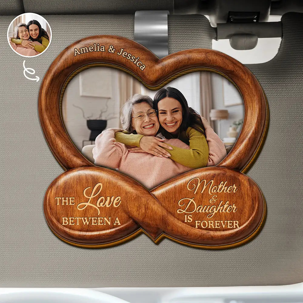 Mom,Daughters,Sad,Memorial - Custom Photo Mother & Daughter Heartfinity - Personalized Custom Shaped Car Visor Clip