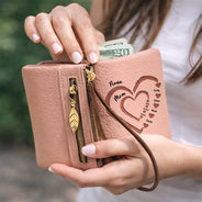 Gift For Grandma,Gift For Mother,Love,America 250th,Independence Day - Grandma Mom Sweethearts Faux Debossed - Personalized Tri-Fold PU Leather Wristlet Wallet