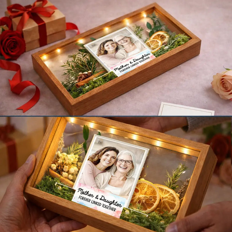 Gift For Wife, Gift For Mother, Gift For Women, Gift For Grandma, Mom - Daughters (Young), Mom - Sons, Mom - Children, Mom - Daughters (Adult), Love - Custom Photo Watercolor Painting Mother And Daughter Forever Linked Together - Personalized Flower Light Box