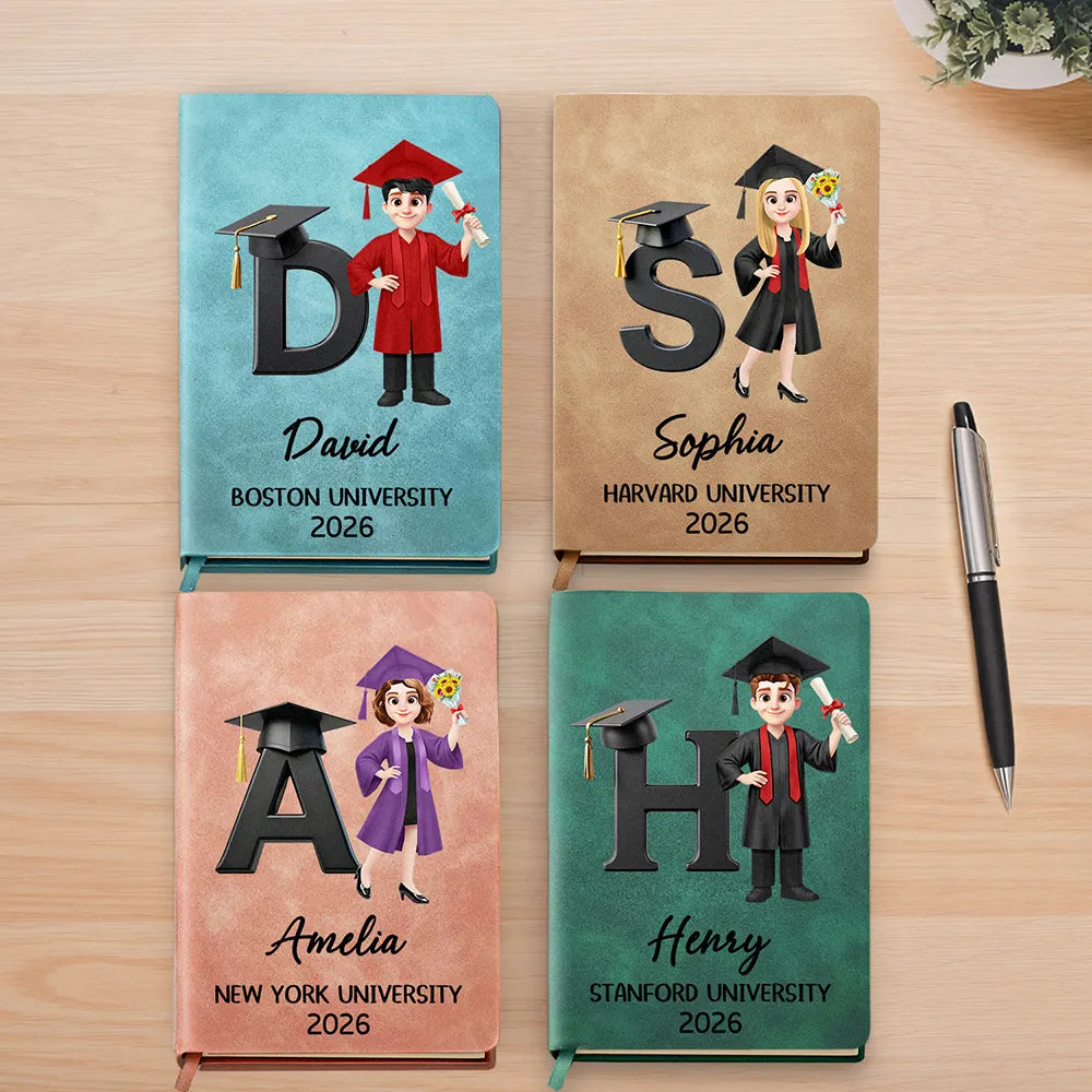 Gift For Boyfriend,Gift For Girlfriend,Gift For Yourself,Gift For Men,Gift For Women,Gift For Son,Gift For Sibling,Gift For Sisters,Gift For Brothers,Gift For Bestie,Graduation,Happy,Vector - Congrats Graduate With Alphabet - Personalized Leather Journal