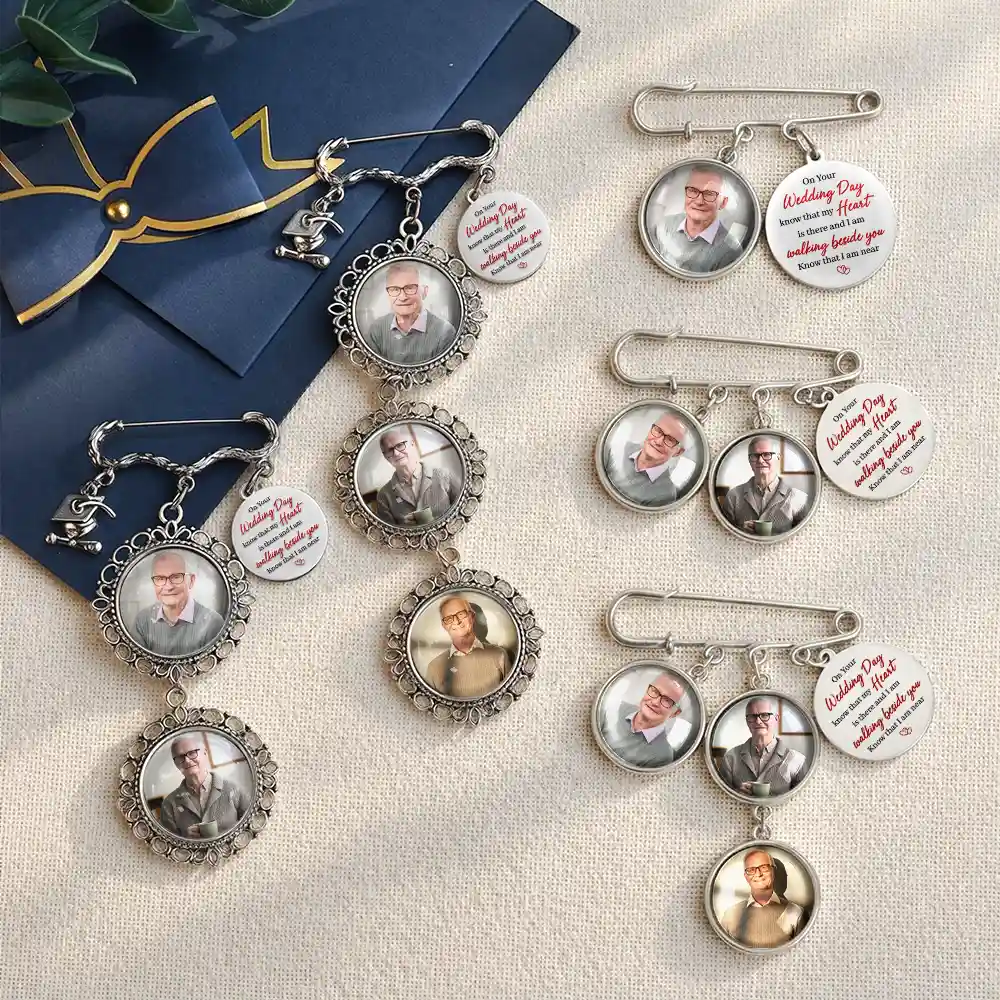 Wedding,Memorial,Family,Love,Non-Eng,Photo - Custom Photo On Your Wedding Day Know That My Heart Is There - Personalized Graduation Lapel Pin