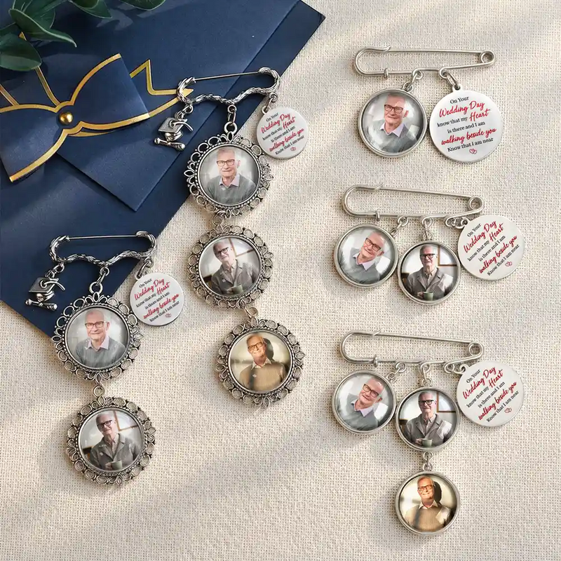 Wedding,Memorial,Family,Love,Non-Eng,Photo - Custom Photo On Your Wedding Day Know That My Heart Is There - Personalized Graduation Lapel Pin