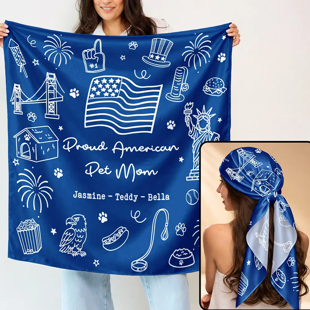 Gift For Yourself,Gift For Women,Happy,Independence Day,America 250th,Pet Mom,Dog Mom,Cat Mom,Playful - Proud American Dog Cat Mom Celebrating - Personalized Scarf