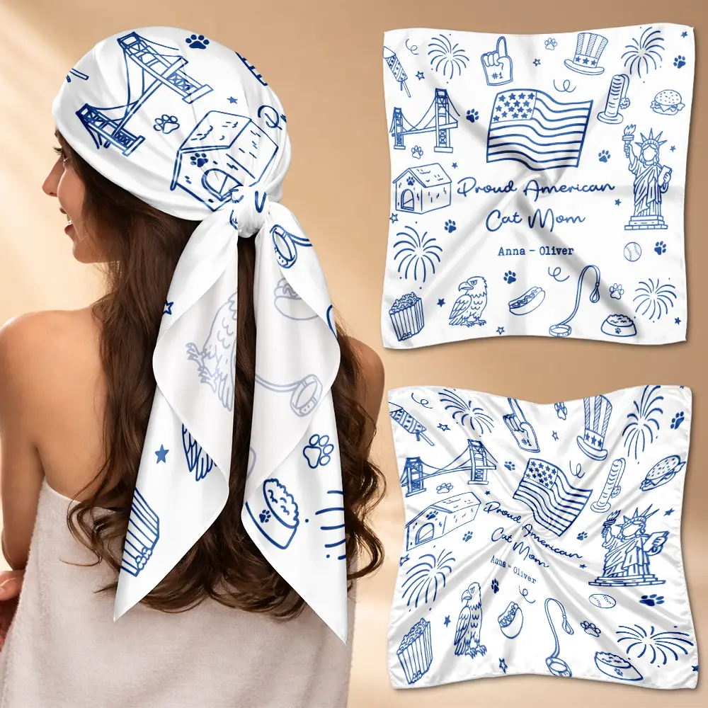 Gift For Yourself,Gift For Women,Happy,Independence Day,America 250th,Pet Mom,Dog Mom,Cat Mom,Playful - Proud American Dog Cat Mom Celebrating - Personalized Scarf