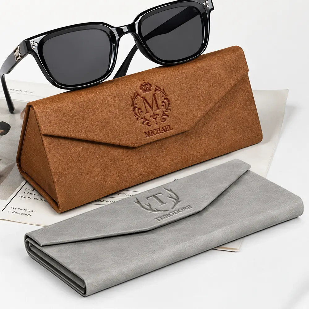 Happy,Gift For Men,Gift For Father,Gift For Grandpa,Gift For Couples,Gift For Husband,Gift For Boyfriend,Non-Eng,Icon,Confident - Custom Initial Name Eyeglasses Holder - Gifts For Him, Husband, Father, Grandpa - Personalized Leather Glasses Case