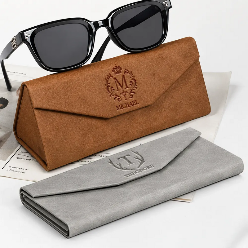 Happy,Gift For Men,Gift For Father,Gift For Grandpa,Gift For Couples,Gift For Husband,Gift For Boyfriend,Non-Eng,Icon,Confident - Custom Initial Name Eyeglasses Holder - Gifts For Him, Husband, Father, Grandpa - Personalized Leather Glasses Case