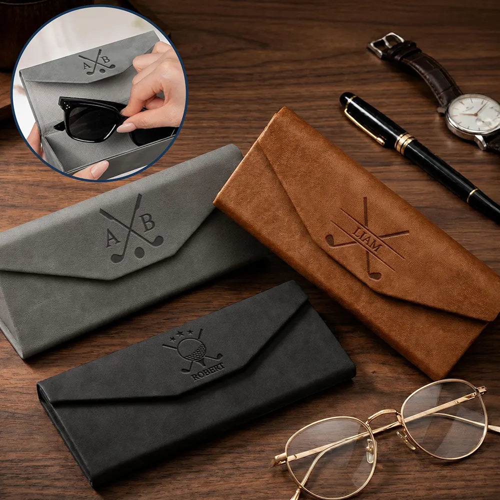 Happy,Gift For Men,Gift For Father,Gift For Grandpa,Gift For Couples,Gift For Husband,Golf,Sport Dad,Non-Eng,Icon,Confident - Custom Name Golfers Dad Gifts For Him, Father, Grandpa - Personalized Leather Glasses Case
