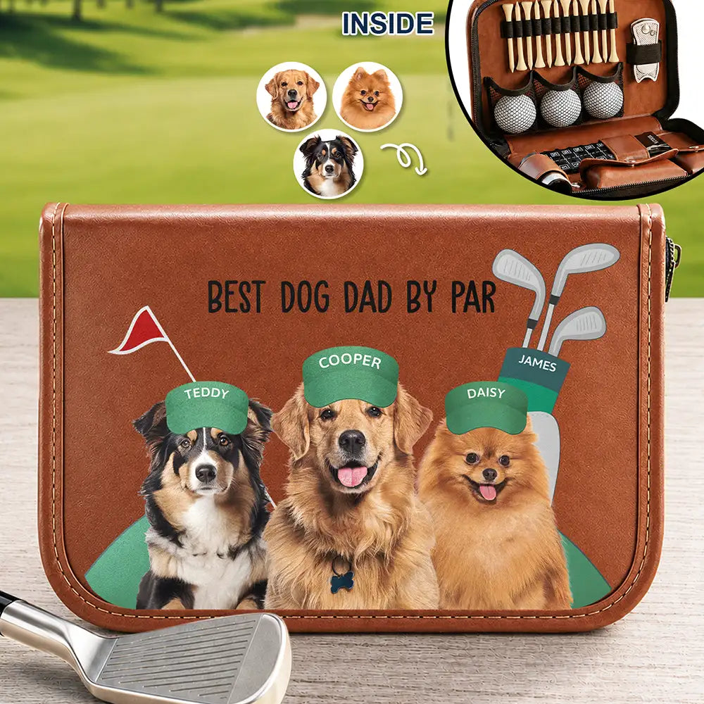 Gift For Men,Golf,Pet Lovers,Dog Lovers,Dog Dad,Cat Lovers,Cat Dad,Custom Photo,Dad's Hobby,Non-Eng,Photo,Icon,Playful - Custom Photo Best Dog Cat Dad By Par For Pet Lovers, Golf Lovers - Personalized Leather Golf Bag